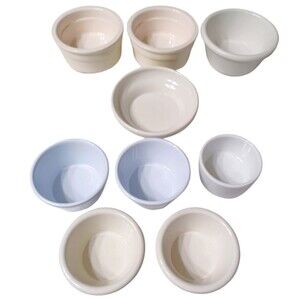 Lot of 9 White Beige Ceramic Melamine Ramekins - Gessner Clipper Prolon Cermer